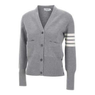 Thom Browne Cardigans, female, Gray, Size: L V-Neck Cardigan