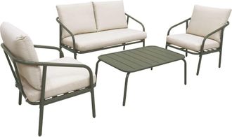 Sweeek Conjunto de muebles de jard&iacute;n de metal de 4 plazas, verde kaki