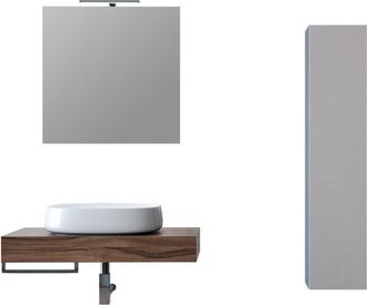 Aquadesign Mueble de baño de 5 piezas en melamina nogal