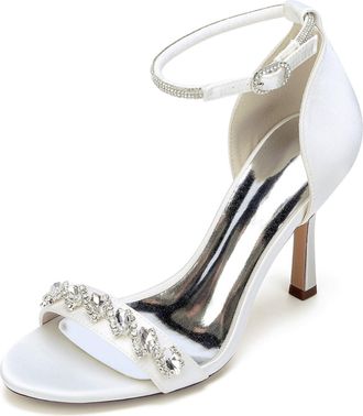 Generic Wedding Shoes Womens High Heel Sandals Open Toe Ankle Strap Satin Bridal Formal Prom Party Dress Stiletto Shoes 9.5Cm,Ivory,10 UK