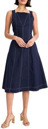 Maggy London Sleeveless Stretch Cotton A-Line Midi Dress in Navy Blazer at Nordstrom Rack, Size 18 (Similar To 16W)