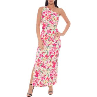 OLEG CASSINI One Shoulder Floral Maxi Dress in Yellow Multi at Nordstrom Rack, Size X-Large
