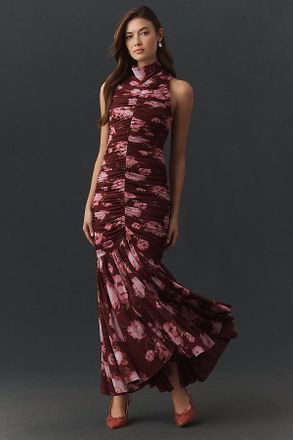 BHLDN Mesh Ruched Sleeveless Maxi Dress