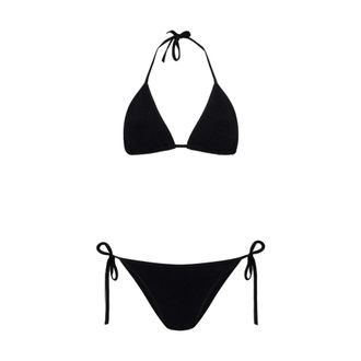 Hunza G Bikinis, female, Black, ONE SIZE, Black Smocked Triangle Halterneck Beachwear Set