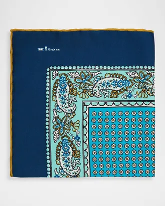 Kiton Men & apos;s Micro-Geometric Silk Pocket Square