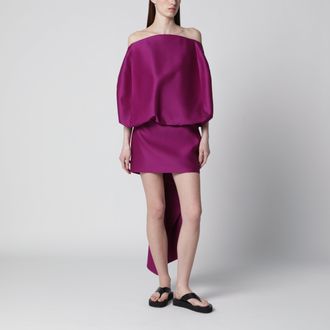 Balenciaga Off-shoulder mini dress in wool-silk blend, violet