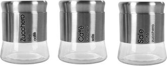 Trade Shop Trade Shop - Set Tris Di Barattoli Sale Zucchero Caff&egrave; In Acciaio Vetro Accessori Cucina