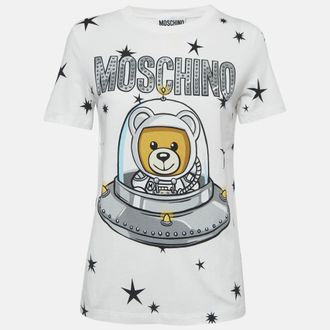 Moschino White Cotton Printed Crew Neck T-Shirt S