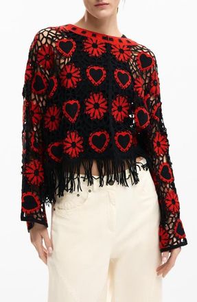 Desigual Fringe Sweater in Black at Nordstrom