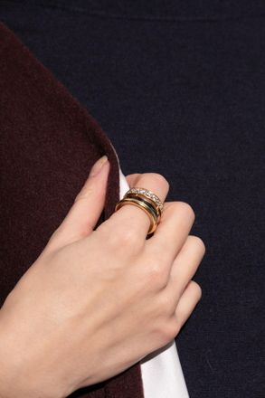 Ferragamo Ring With Shimmering Crystals, Womens, Gold