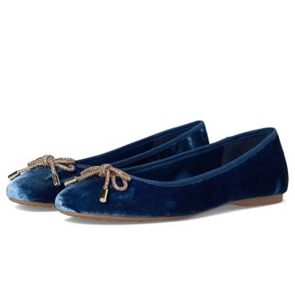 Birdies Womens Birdies The Hummingbird Ocean Velvet Bow Slip On Ballet Flats VER885