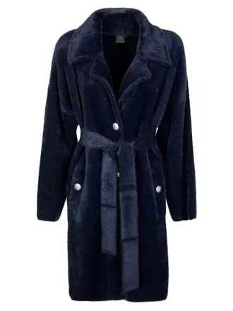 Pinko Robe-Style Faux Fur Coat with Belted Waist