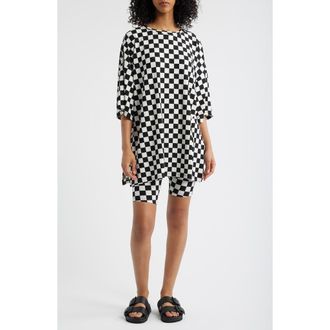 Dressed in Lala Malone Rib Oversize T-Shirt & Biker Shorts Set in Black/White at Nordstrom, Size X-Large