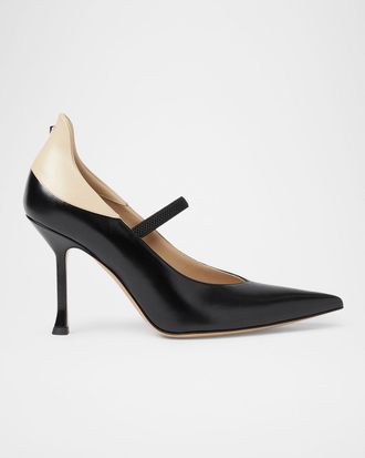 Fendi 95MM Colorblocked Leather Mary Jane Pump