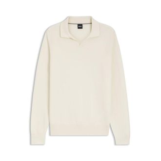 BOSS Knitted cotton sweater with Johnny collar
