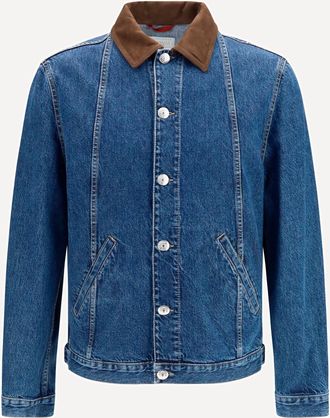 Brunello Cucinelli Denim Jacket with suede collar Male 48