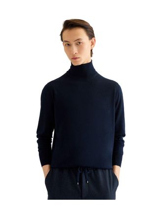 Agnona Wool and Silk Blend Turtleneck - Navy