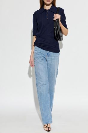 Victoria Beckham Ribbed Top, Womens, Navy Blue
