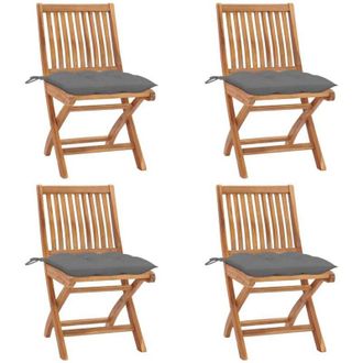 vidaXL Vidaxl - Sedie da Giardino Pieghevoli con Cuscini 4 pz Massello di Teak