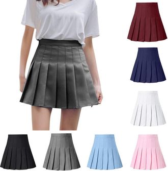 Generic Women Girls Short High Waist Pleated Skater Tennis School Skirt, Tartan Check Print Pleated Mini Skirt Womens Party Club Fashion Plaid Short Skater Sk