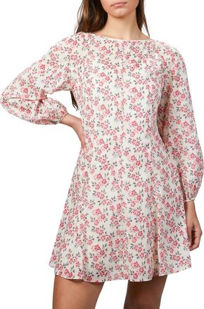 Rebecca Taylor Ikat Long Sleeeve Fleur Dress In Bone Combo