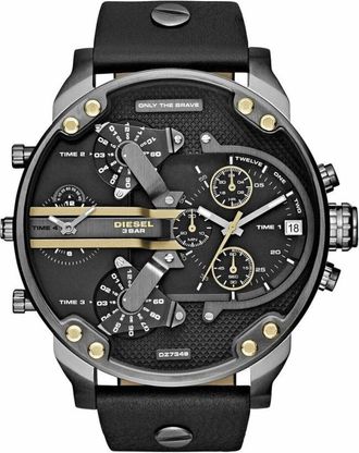 Diesel Dz 7348 Mr. Daddy 2.0 Black Dial Black Leather Mens Watch - Heren - Horloges - Zwart - ONE Size - Accessoires