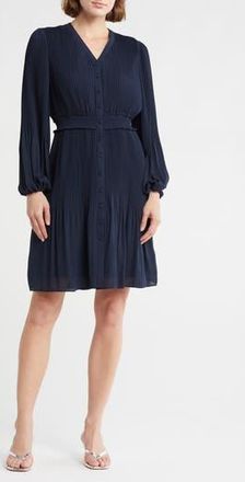 Nanette Lepore Pleated Long Sleeve Fit & Flare Dress in Nanette Navy at Nordstrom Rack, Size 10