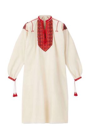 Fortela Afra Embroidered Cotton Caftan Dress in Ecru at Nordstrom, Size 42 Eu