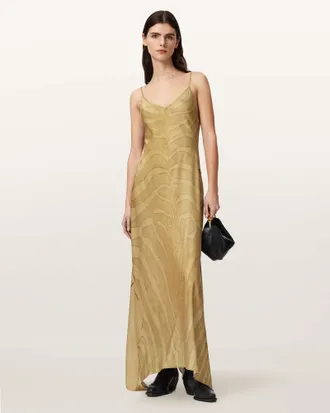 AllSaints Leona V-Neck Maxi Slip Dress