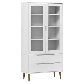 vidaXL Vidaxl - Mueble Vitrina Molde Madera Maciza De Pino Blanco 90x35x175 Cm