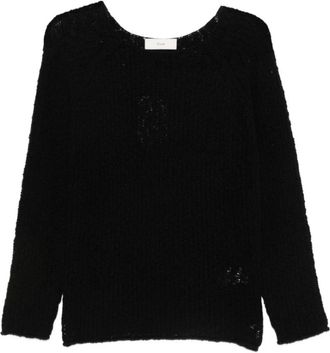 Dunst Open-knit Sweater - Dames - Ronde hals truien - Zwart - L - Katoen - Truien & Vesten