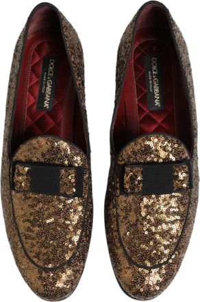 Dolce & Gabbana Gold Sequined Slip On Loafers Men Dress Shoes Co+pl+vi