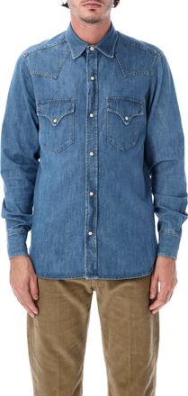 Fortela Ntex Stone Wash Cotton Denim Horn Snap Western Casual Shirt