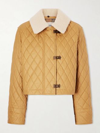 Burberry Giacca Cropped In Cotone Spalmato Con Finiture In Shearling - Marrone