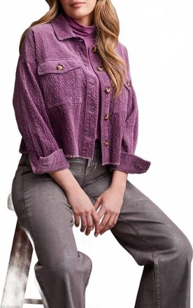 Tribal Crop Corded Denim Jacket In Grape