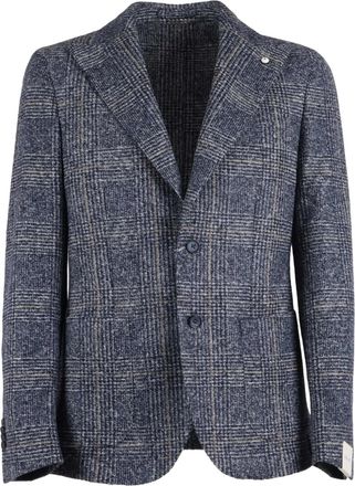 L.B.M. 1911 buttoned check-pattern blazer - men - Cotton/Modacrylic/Polyester/Virgin Wool - 48 - Blue