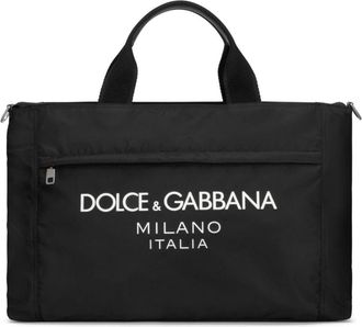 Dolce & Gabbana Black Logo Print Tote Bag - Mens - Calf Leather/Nylon/Rayon