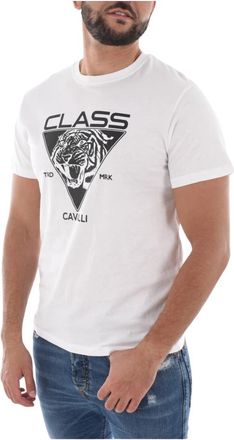 Cavalli Logo Print T-Shirt - Heren - T-shirts - Wit - M - Katoen - Tops