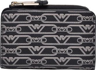 Emporio Armani Black Beige Patterned Polyester Zip Wallet