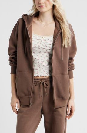 BP. Oversize Zip Fleece Hoodie in Brown Quartz at Nordstrom, Size Xx-Small