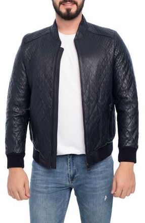 Vella Pais Quilted Leather Bomber Jacket in Navy Blue at Nordstrom Rack, Size Xx-Large