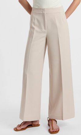 Santorelli Thea Wide Leg Cropped Pant in Soft Stretch Crepe in Beige at Nordstrom, Size 10