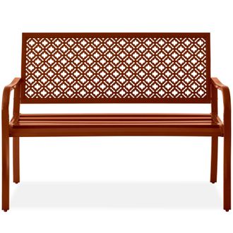 Best Choice Products Indoor Outdoor Steel Garden Bench w/ Geometric Backrest, Foot Levelers
