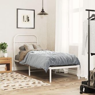 vidaXL Metal Bed Frame without Mattress with Headboard White 75x190cm Vidaxl