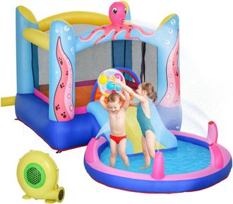 OUTSUNNY Castillo Hinchable Infantil Con Tobog&aacute;n, Cama El&aacute;stica, Piscina, Inflador Y Bolsa De Transporte, 360 X 175 X 180 Cm, Multicolor