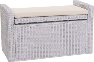 Hhg [nunca Usado] C&oacute;moda M92, Banco Con Espacio De Almacenamiento, Banco Para Vestidor, Coj&iacute;n De Rat&aacute;n Kubu De 88 Cm, Blanco