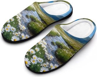 Generic Daisy Floral Womens Slippers Warm House Slippers Indoor House Shoes with Anti-Skid Rubber Sole