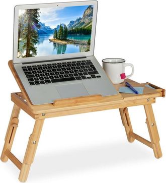 Relaxdays Relaxdays - Laptop Stand, Foldable Bamboo Laptop Holder, Adjustable & Tiltable, Ventilation Slots & Drawer, Natural