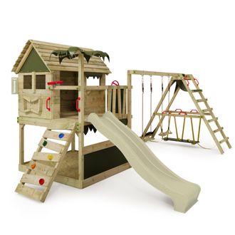 Fatmoose Estructura De Escalada De Madera Fatmoose Tikataka Town Con Surf Y Tobogan En Verde Salvia