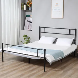 HOMCOM Double Metal Bed Frame Solid Bedstead Base with Headboard and Footboard - Metal Slat Support and Underbed Storage Space - Bedroom Furniture & - Home L